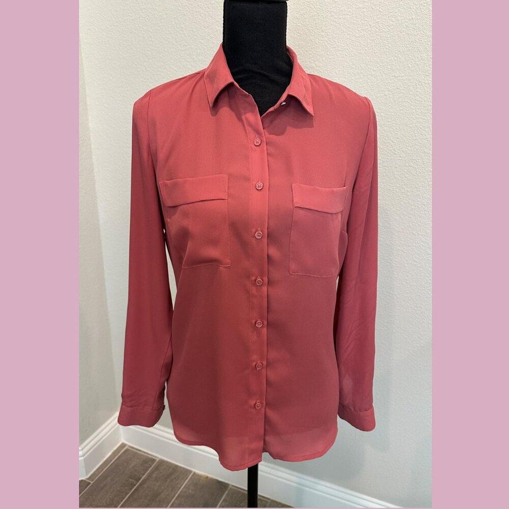 Apt. 9 Size S Rose Colored Semi-Sheer Button Down Front Roll Tab Sleeves